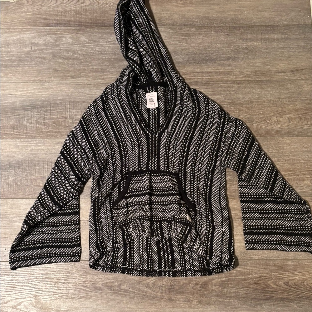 Billabong Black and White Striped Hoodie Sweatshirt